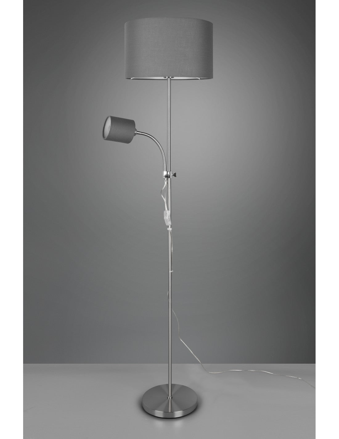 Lampadaire Owen 1xE27+Spot Nickel Et Tissu Gris L36 cm Trio Lighting