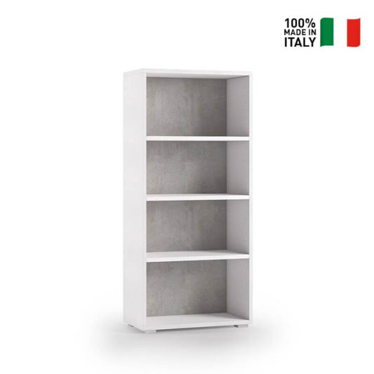 Bibliothèque compacte avec trois étagères réglables, blanc, fond béton