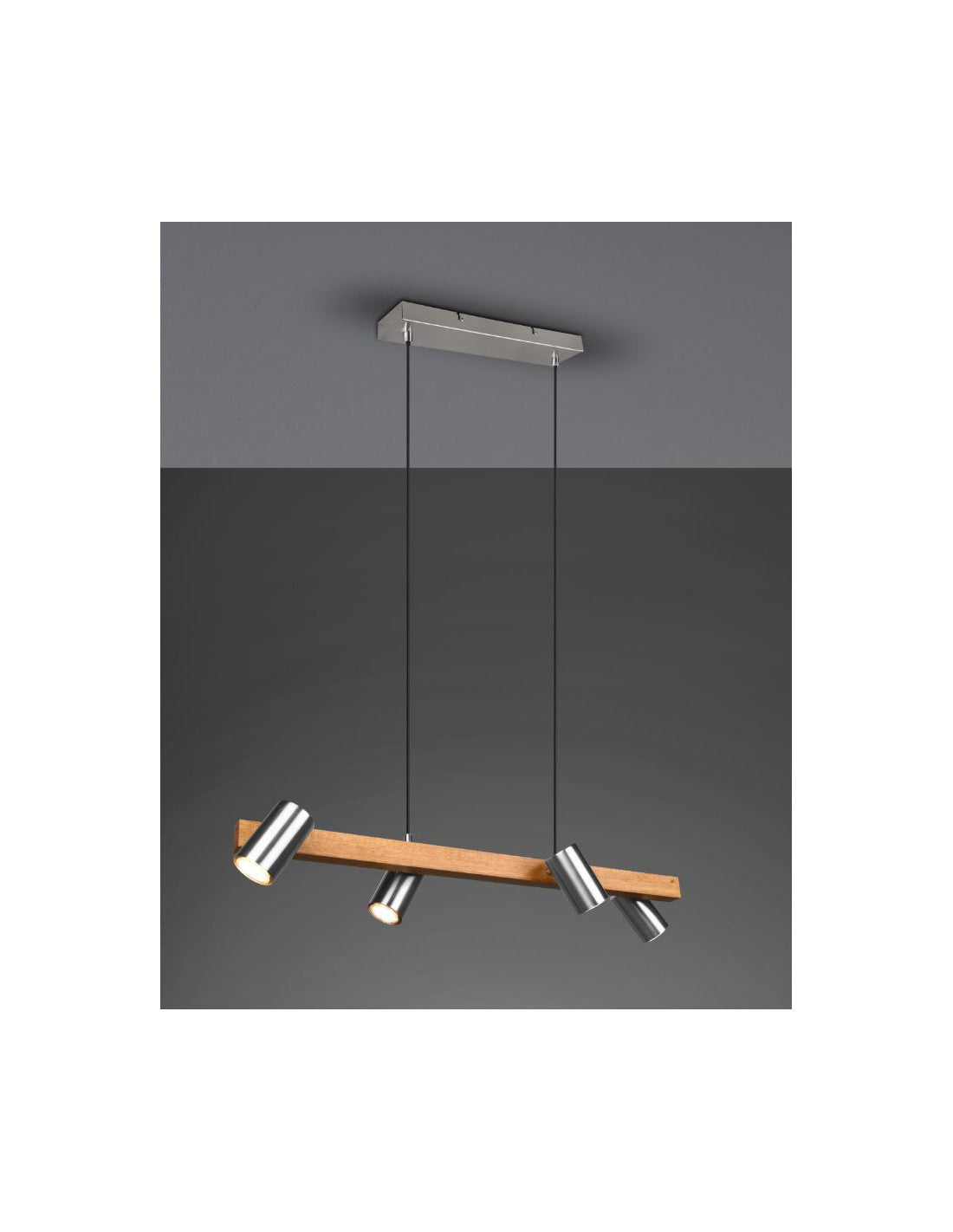 Lustre linéaire en bois et nickel 4 spots cylindriques orientables Marley Trio Lighting