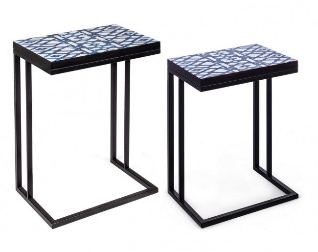 Lot de 2 tables basses NEAPOLIS en acier avec plateau en MDF décoré d'impression 62,5h 56h cm