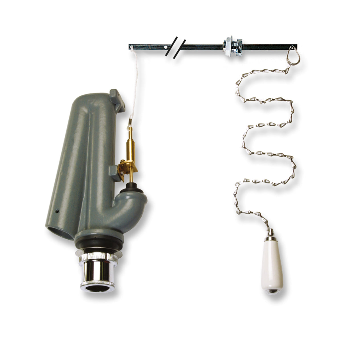 Mécanisme de chasse d'eau à chaîne chromé pour réservoir haut