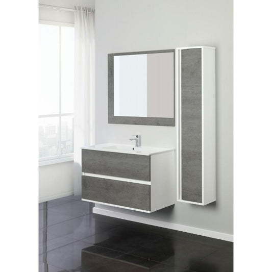 Composition de salle de bain avec deux tiroirs Fabula Line Blanc Ciment 90x47x h57cm