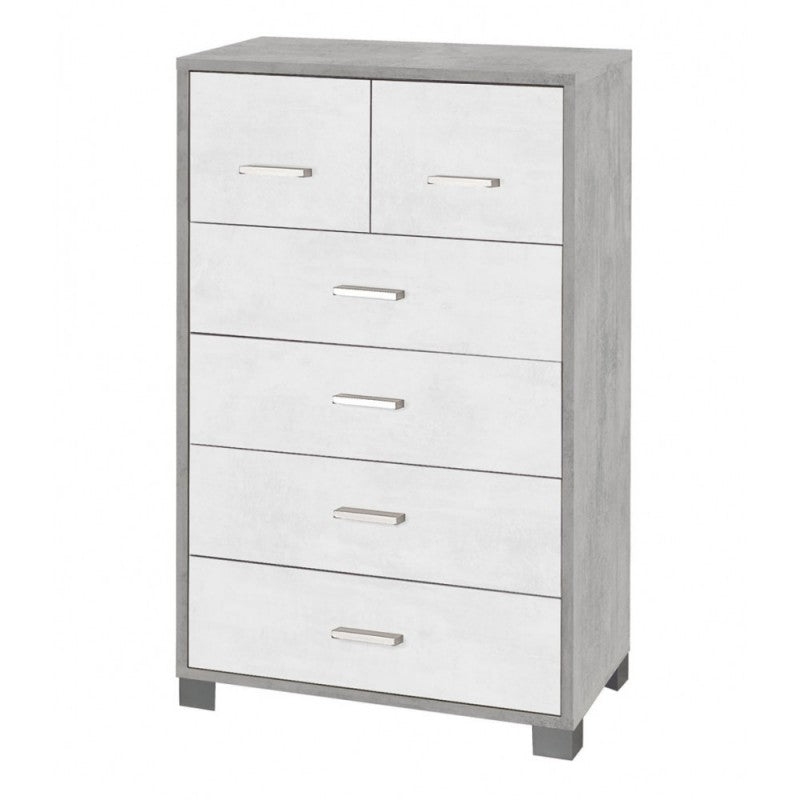 Commode haute de chambre à six tiroirs en ciment blanc 70x41x h112 cm