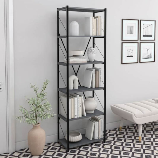 Bibliothèque Alvin avec 6 étagères anthracite avec structure en métal
