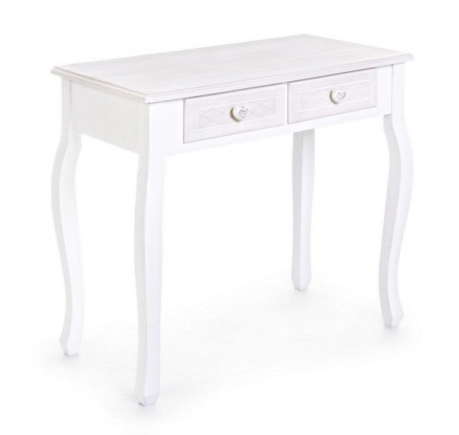 Table console classique en bois blanc Charlene avec 2 tiroirs