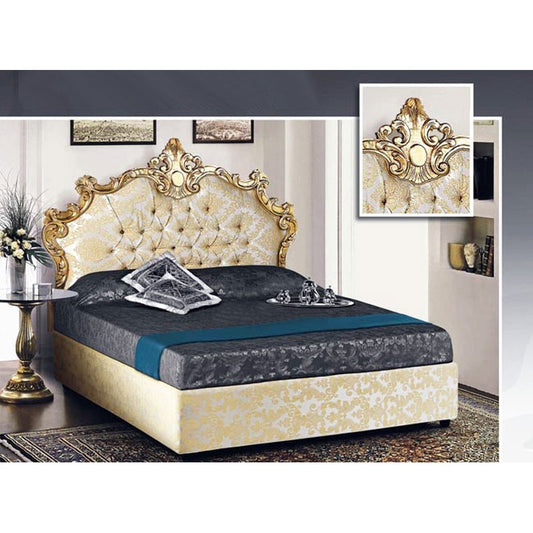 Lit double avec tête de lit baroque en tissu damassé 172x202xh.165 cm