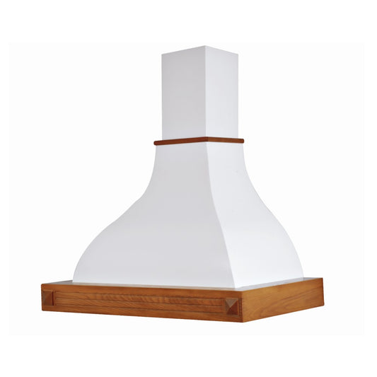 Hotte de cuisine rustique blanche DIAMANTE avec cadre en bois incrusté couleur noyer 90 cm
