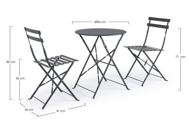 Salon de jardin Bizzotto anthracite table et chaises Bistrot