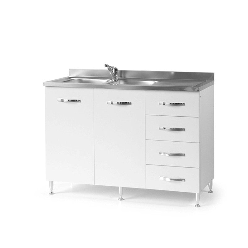 Sous évier pour cuisine en Frêne Blanc 2 portes avec commode droite 120x50xH 85 cm