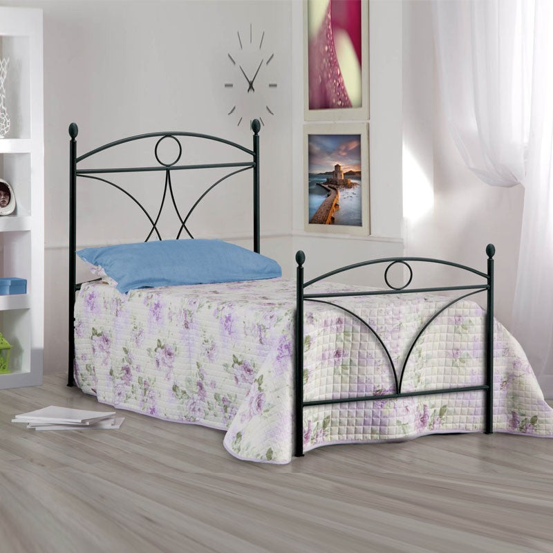 Lit simple en fer avec pied de lit Noir ALICE 92x208x h128 cm