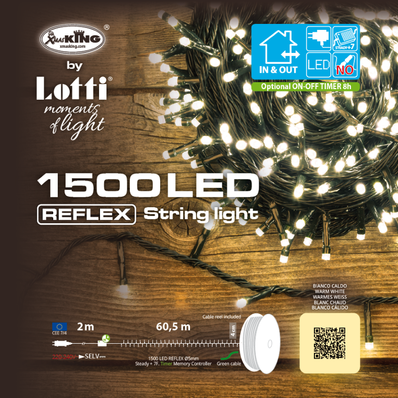Chaine linéaire 1500 LEDs blanc chaud L 60,5m en bobine