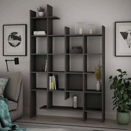 Bibliothèque Manco anthracite 6 étagères 122x25,5x188H