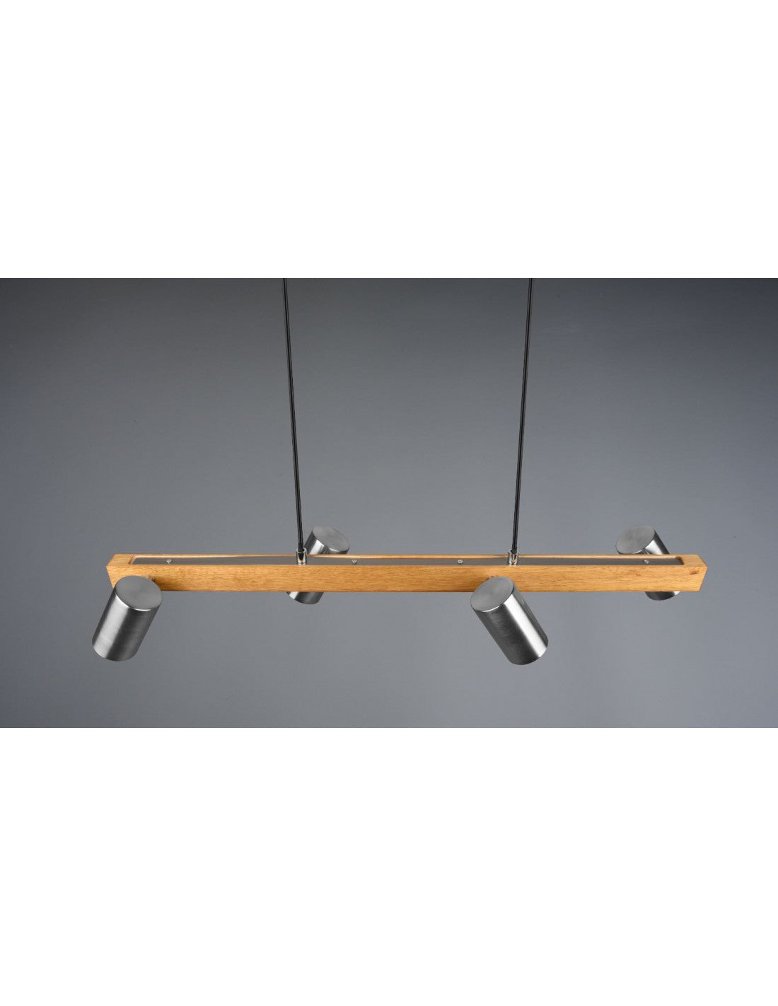 Lustre linéaire en bois et nickel 4 spots cylindriques orientables Marley Trio Lighting