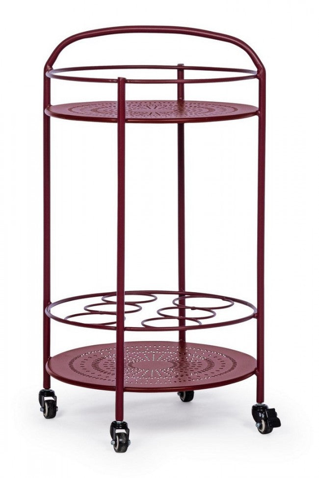 Chariot à bouteilles en acier rouge bordeaux