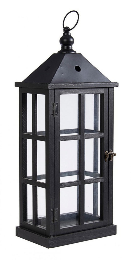4x Lanterne en Bois Noir H55
