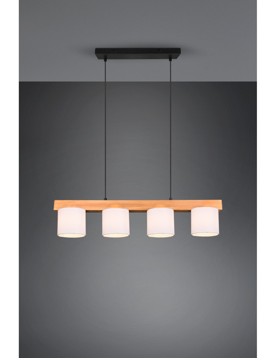 Lustre Suspension Bois 4 Abat-jour Blanc Cameron Trio Lighting