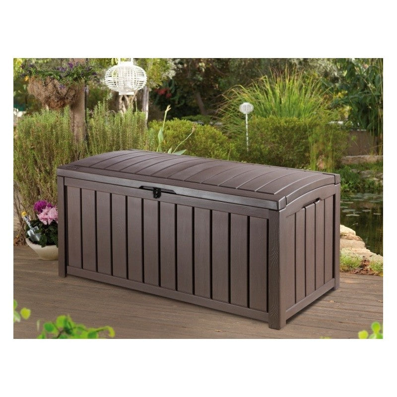 Malle en résine effet bois marron GLENWOOD avec couvercle verrouillable 128x65xh.61 cm