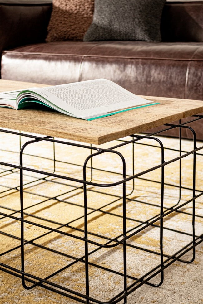 Table basse rectangulaire métal-bois Treillis