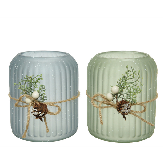 Bougeoir en verre avec jute H 13 x Ø 11 cm