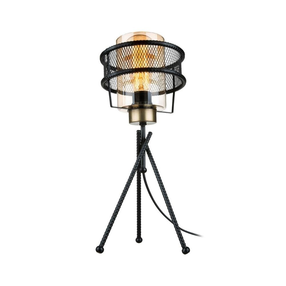 Grande lampe de table MDL3713 en fer tressé avec abat-jour en verre