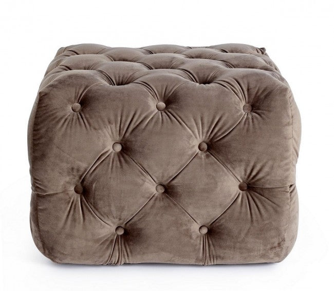 Pouf EVAN S en velours gris tourterelle 62x62x h46 cm