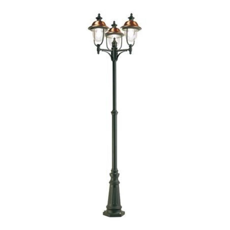 Poteau 3 lumières en aluminium moulé sous pression gris et cuivre pour extérieur, h.244 cm