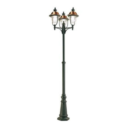 Poteau 3 lumières en aluminium moulé sous pression gris et cuivre pour extérieur, h.244 cm