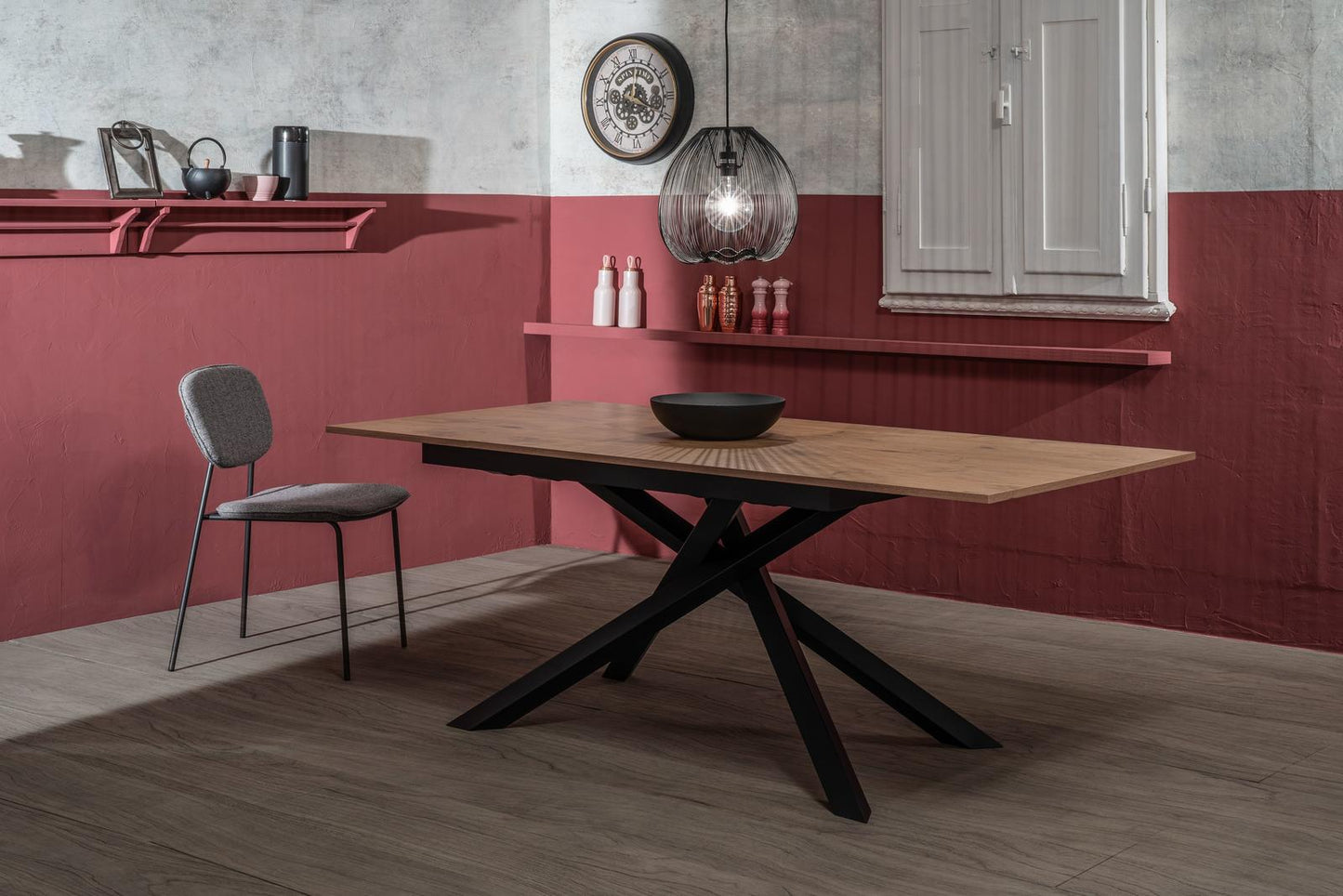 Table extensible gris - béton noir 90 cm x 140- 190 cm H. 76 cm