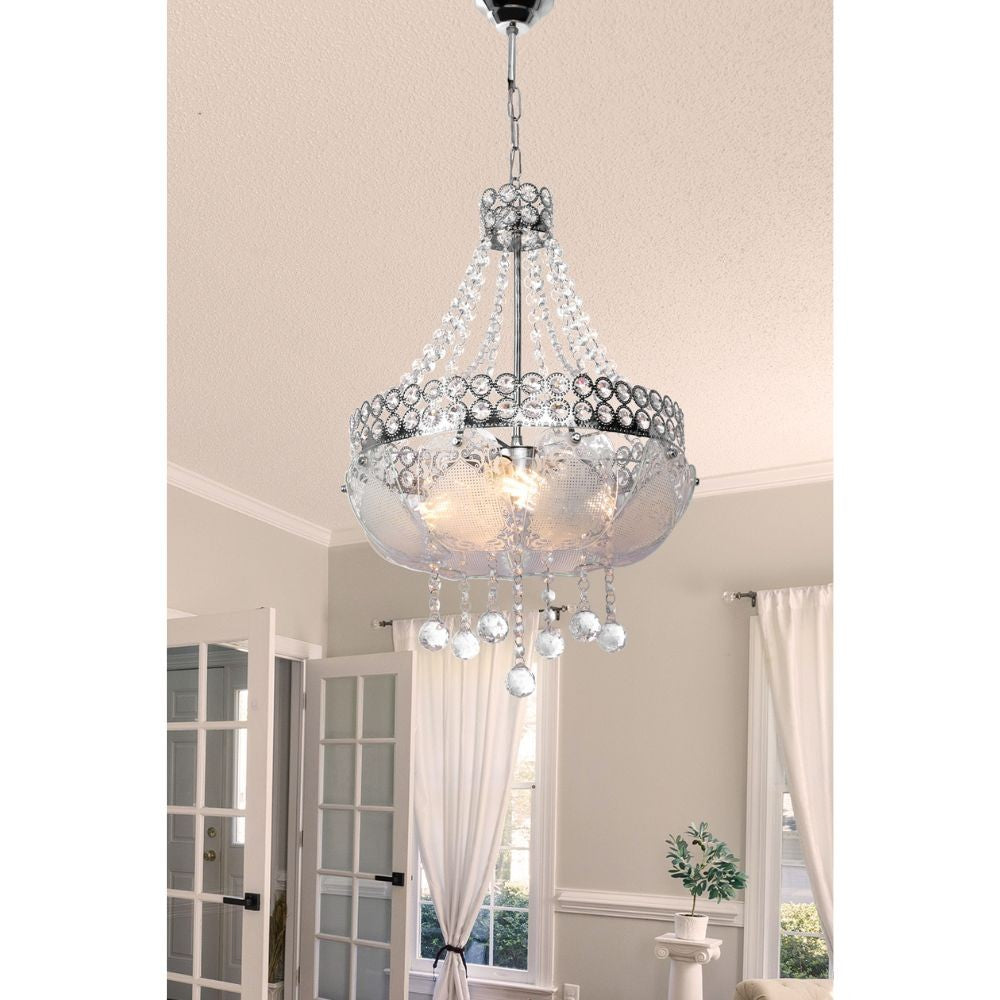 Plafonnier argenté Sare MDL3550 décoré de pierres effet verre et cristal