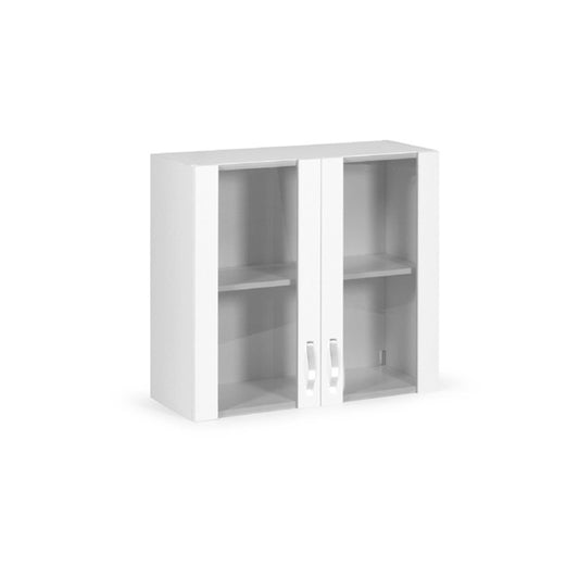 Vitrine blanche 2 portes en bois mélaminé H.72x80x32 cm