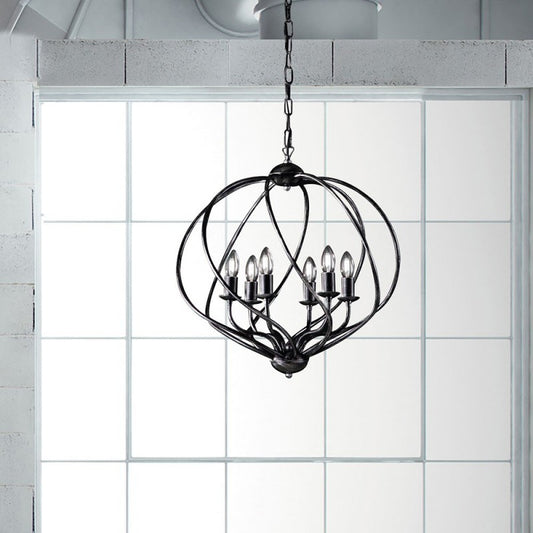 Lustre déco suspension en fer Noir décor Argent, six lumières 57x h57 cm