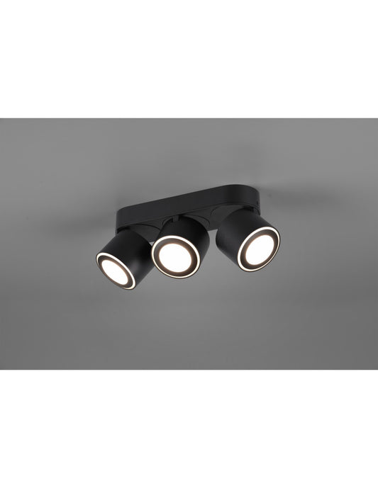 Plafonnier 3 Spots LED Double Émission L27 cm Taurus Noir Trio Lighting