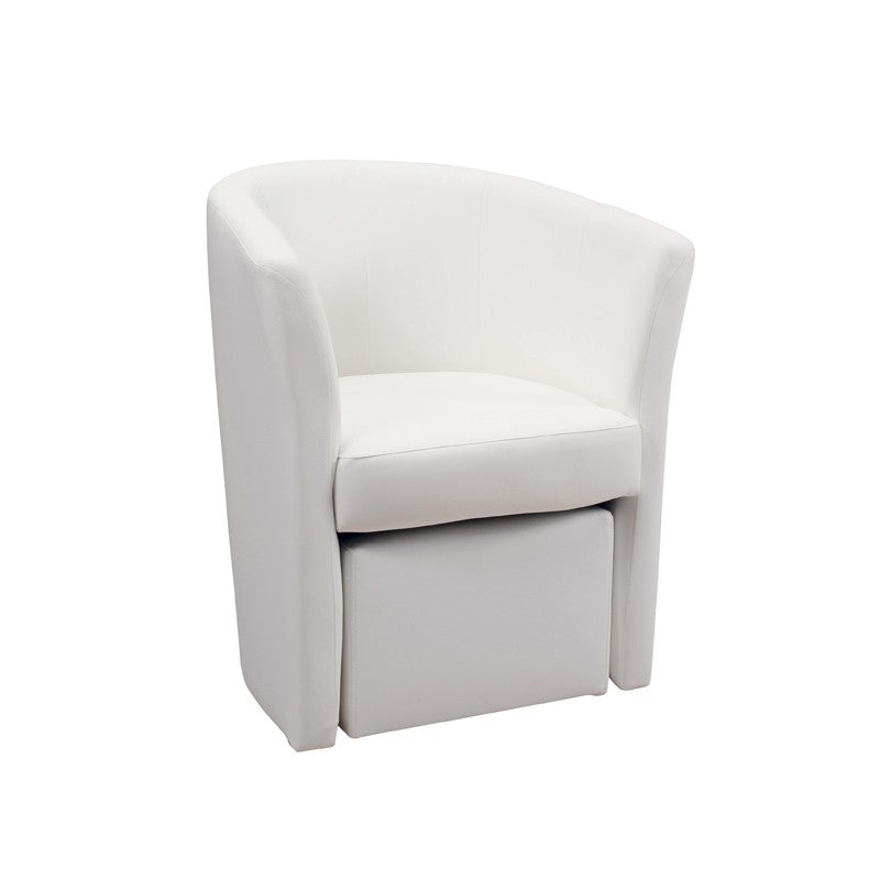 Fauteuil rembourré recouvert d'éco-cuir blanc et pouf amovible 64x63xh.76