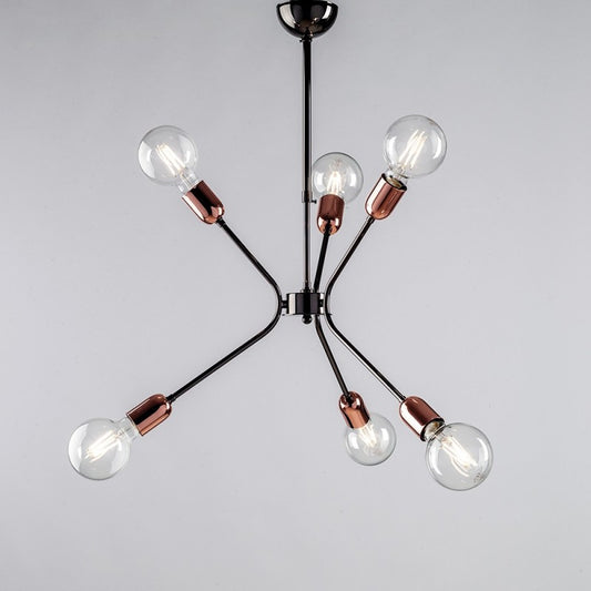 Lustre moderne en fer cuivre noir six lumières 43x h62 cm urbain