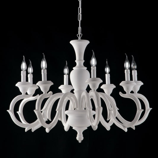Lustre en bois Shabby blanc à huit lumières 93x h65 cm