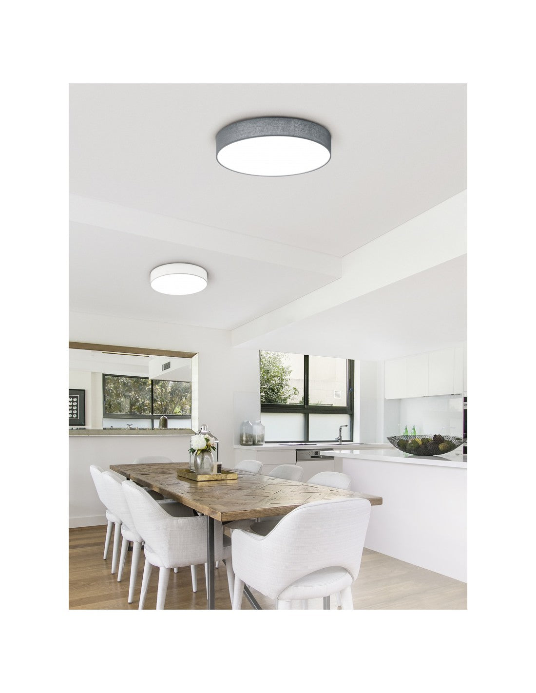 Plafonnier Led Variateur Changement de Couleur Lugano Tissu Blanc Ø60 cm Trio Lighting