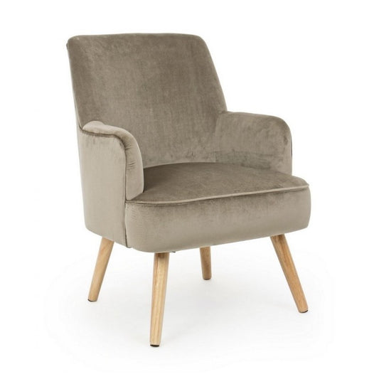 Fauteuil de salon vintage en velours gris tourterelle ADELINE 60x67x h79 cm