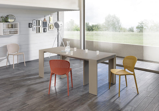 Console extensible anti-rayures en MDF laqué gris tourterelle 90x42,5/302,5x76h cm