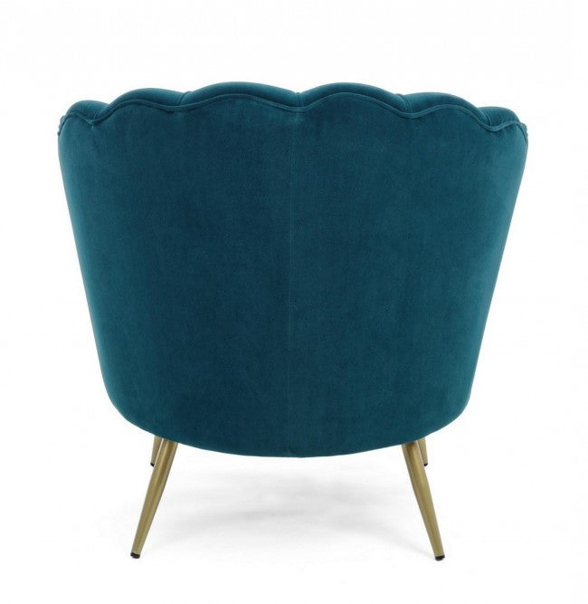 Fauteuil rétro vintage en velours bleu paon 80 x 76 x 84 h cm