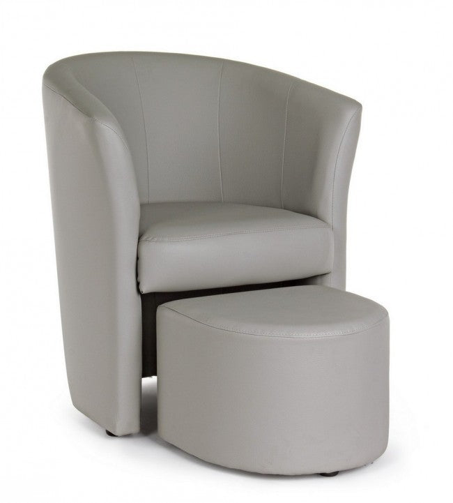 Fauteuil avec pouf gris clair en simili cuir style design