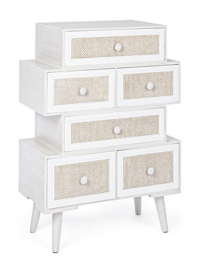 Commode 6 tiroirs Montiel blanche en bois de style rustique