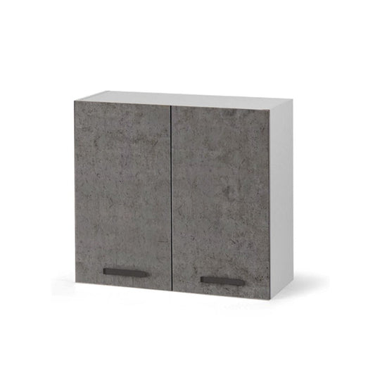 Égouttoir à vaisselle de cuisine gris ciment, élément mural avec 2 portes 80x32xH 72 cm