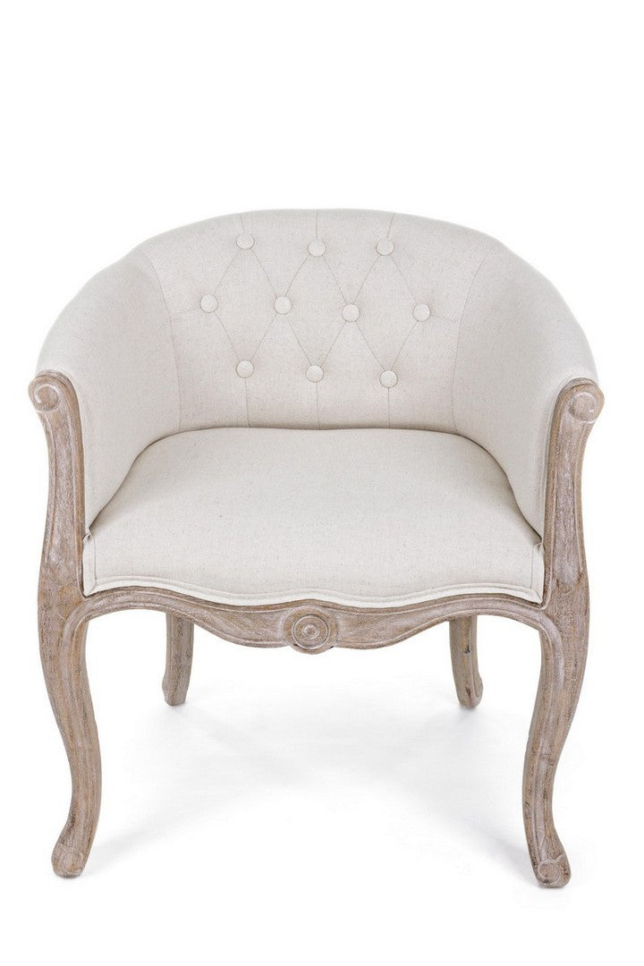 Fauteuil classique Diva en bois et tissu naturel