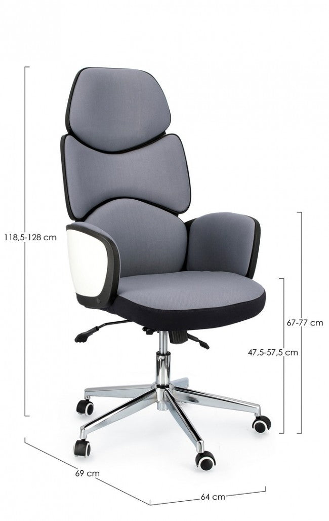 Fauteuil de bureau avec accoudoirs en tissu Gris Foncé ARMSTRONG 64x69 x h118,5-128 cm