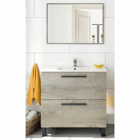 Kit Meuble de Salle de Bain Athena 2 Tiroirs 80cm Chêne