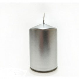 Bougie cylindrique pour décorations de Noël Argent 5x h8 cm