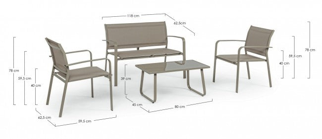 Bizzotto ensemble de jardin gris tourterelle 4 pièces