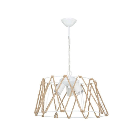 Lampada a sospensione  Evren ASZ1030 3 luci metallo bianco e corda EFFEZ
