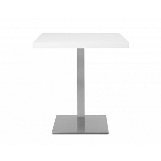 Table haute Quadrato 75 cm plateau blanc et base chromée 70x70xh.75 cm 