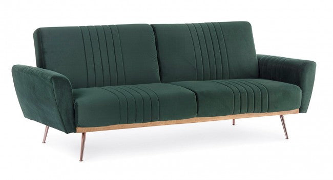 Canapé lit trois places en velours Vert Foncé JOHNNY 210x83x h85 cm
